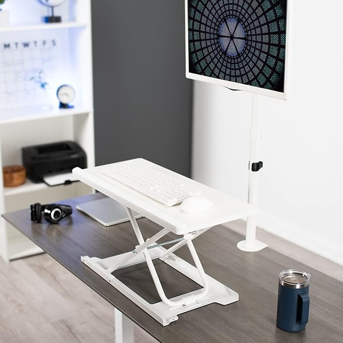 VIVO Single Top 27 inch Heavy-Duty Scissors Lift Keyboard and Mouse Riser, Designed for Ergonomic Sit Stand Workstations, White, DESK-V000PW