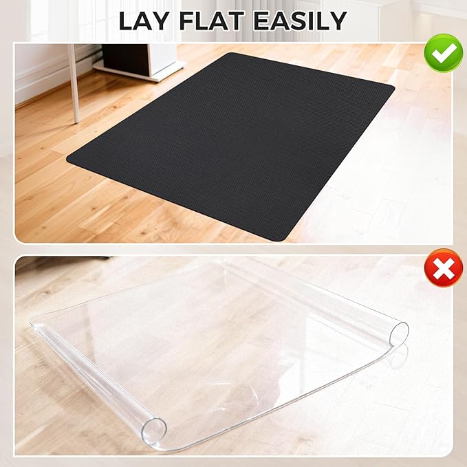 Sycoodeal Office Chair Mat for Hardwood & Tile Floor, 40" x 48" Computer Gaming Chair Mat for Rolling Chairs Non-Curve, Anti-Slip, Heavy Duty Floor Protector for Home Office (Black)