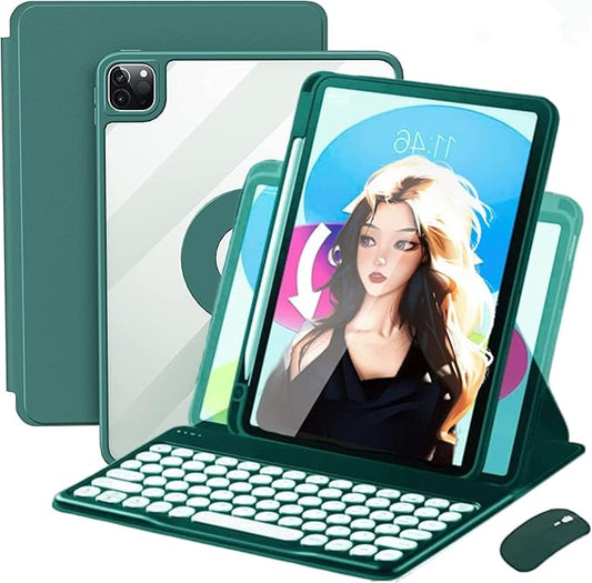 Vertical Keyboard Case for iPad 11 inch 2025(A16) with Mouse, Aslo for iPad 10 2022 with Pencil Holder, Magnetic Rotating Clear Case (Magnetic-Teal)