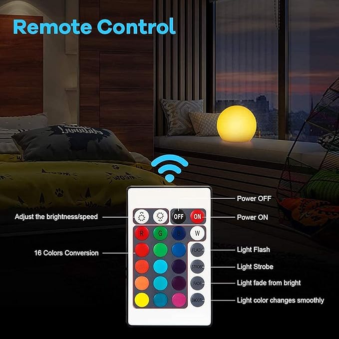Borelor LED Ball Light, 10-Inch Rechargeable & Remote Control Globe Lights 16 RGB Colors Changing Indoor/Outdoor Night Light for Home/Party/Lawn/Desk Decoration