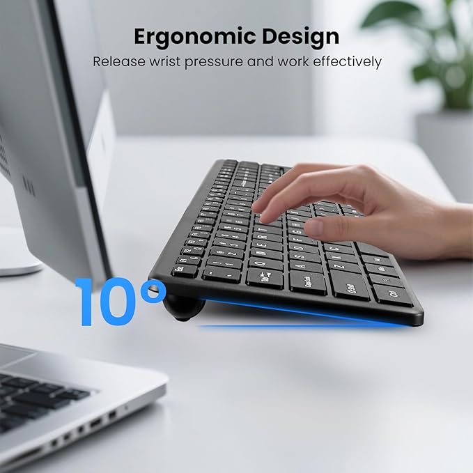 Wireless Keyboard-2.4G USB Ultra Slim Quiet Full Size Matte PC Computer Keyboard,19 Multimedia Keys,Number Pad,Plug&Play,Lag-Free Ergo,Long Battery Life for Desktop,Laptop,Smart TV,MAC,Windows,QWERTY