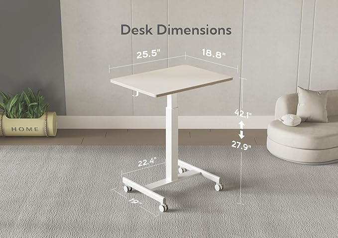 Claiks Mobile Standing Desk, Small Rolling Standing Desk with Wheels, Pneumatic Mobile Desks Workstation with Hook, Natural