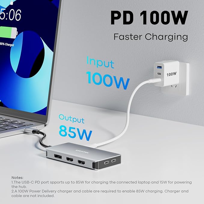 USB C Docking Station Dual Monitor Adapter, Laptop Docking Station 3 Monitor Triple 4K60Hz Display with 2 HDMI, 4K120Hz DisplayPort, USB-A & USBC Data, 100W PD, USB C Dock for Dell, HP, Lenovo