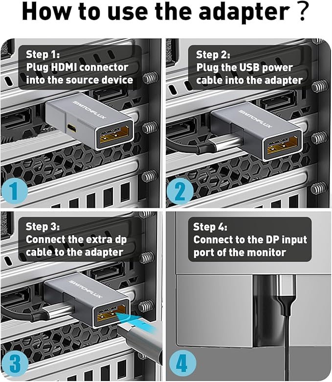HDMI to DisplayPort Adapter [1 Pack], 4k@60Hz HDMI to DP Converter, Aluminium Male to Female Adapter Compatible with PC, Graphics Card, Laptop and More
