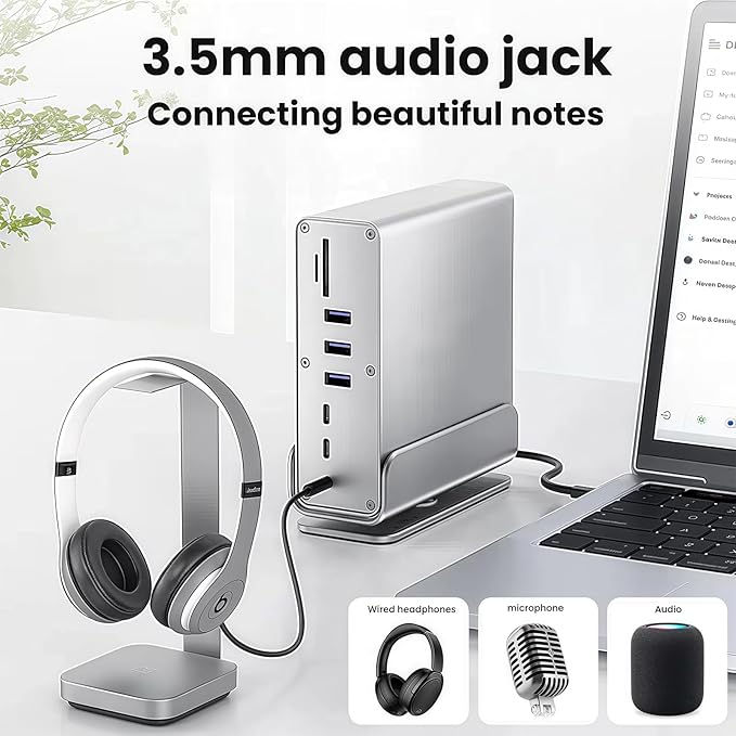 【15-in-1 USB C Hub & Vertical Docking Station 3 Monitors】 Dual Monitor 2 HDMI and Triple Monitor Includes DP,10Gbps USB 3.2, SD/TF, Gigabit Ethernet -for Dell/HP/Lenovo, MacBook/Surface,Phone ect.