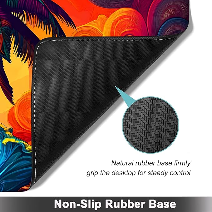 Large Mouse pad and Keyboard Support Set, Ergonomic Memory Foam Keyboard Wrist Rest, Extended Gaming Mouse Pad with Stitched Edges, Psychedelic Shoreline XXL Desk Mat (31.5 X 11.8 in)