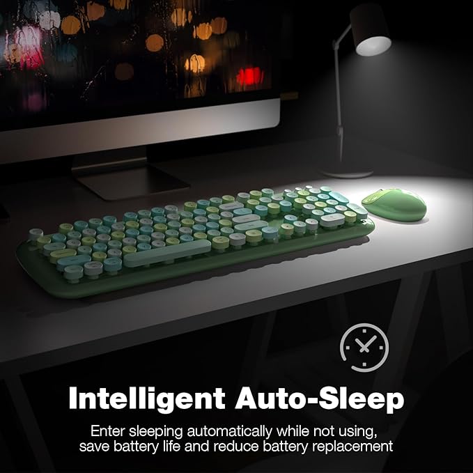 KNOWSQT Wireless Keyboard and Mouse Combo Pale Green - Colorful 104 Key 2.4G Round Keycap Typewriter Keyboards, USB Dongle Plug and Play, for Laptop, Windows, PC, Mac, Desktop