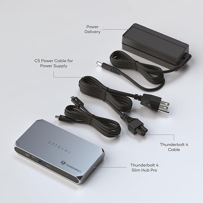 Satechi Thunderbolt 4 Dock Slim Hub Pro, USB C 100W Charging, Single 8K or Dual 4K Display, 4 Thunderbolt 4 Ports, USB 3.2 Gen2, for Mac/Windows, MacBook Air/Pro M5/M4, Dell, Surface, Lenovo