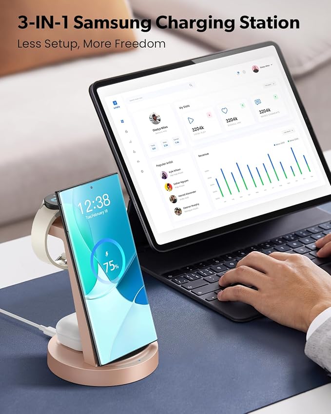 Wireless Charger for Samsung: 3 in 1 Wireless Charging Station for Samsung Galaxy Watch 8 7 6 5 4 3 Pro Classic Galaxy Buds - Charger Dock Stand for S26 S25 S24 Ultra S23 S22 S21 Note Z Fold Android