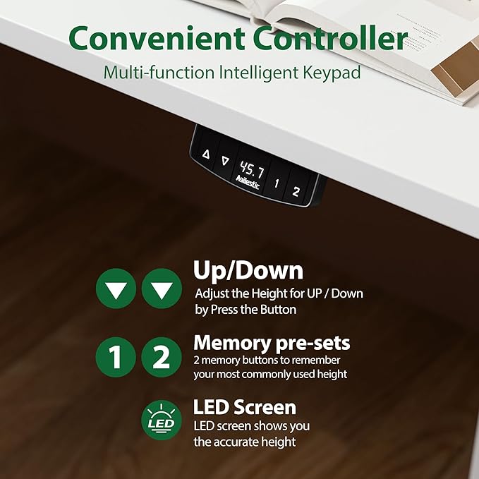 Agilestic Electric Standing Desk, 63 x 24 Inches Height Adjustable Desk, Sit Stand up Desk for Work Office Home, Splice Board, White