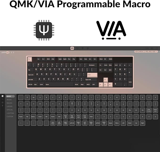 Keychron C2 Pro Wired QMK/VIA Mechanical Keyboard Full Size Layout Custom Programmable Macro RGB Backlit with Keychron K Pro Red Switch OEM Profile Double-Shot PBT Keycaps for Mac Windows Linux