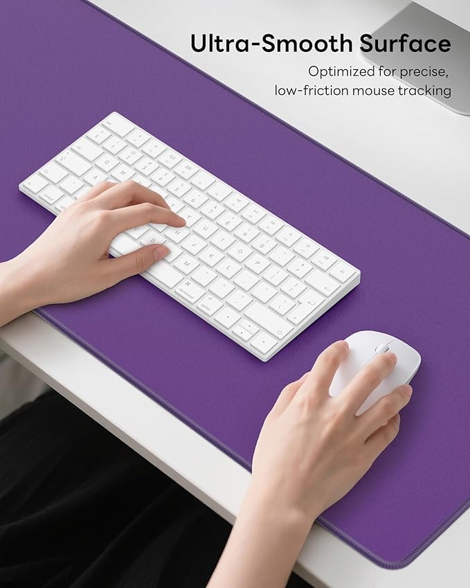Purple Mouse Pad, 31.5 x 11.8 Large Desk Mat with Stitched Edges & Non-Slip Base, Mousepad for Office, Home, Work