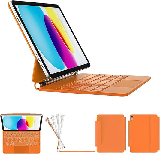 for iPad 11th(A16, 2025)/10th Generation Case with Keyboard, Magic Keyboard 2022, Springy Backlit Keys, Stain-Resistant Surface, Multi-Touch Trackpad, Orange