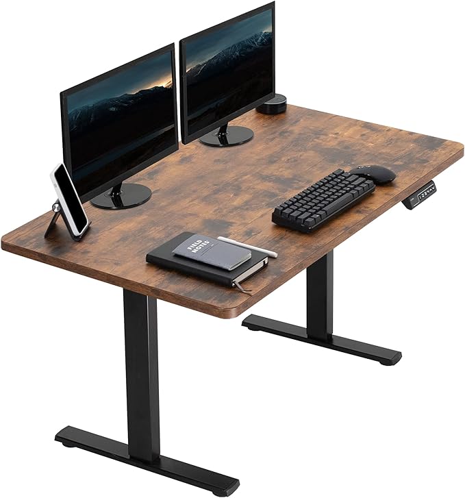 VIVO Electric 43 x 24 in Standing Desk, Memory Height Adjustment, 1B Series, Holds 220 lbs, Rustic Vintage Brown Top, Black Frame, DESK-1B4N