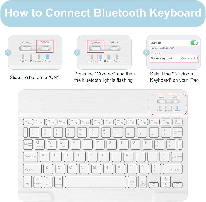 Soke for iPad (A16) 11th/10th Generation Case with Keyboard(2025/2022)-7 Color Backlight Wireless Detachable Folio Keyboard Cover with Built-in Pencil Holder for iPad 11/10.9 inch, Ice Blue Marble