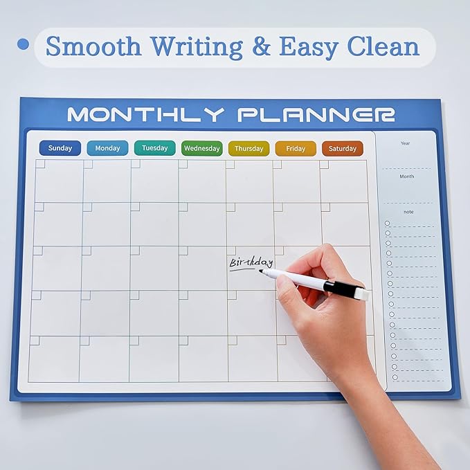 Magnetic Calendar for Refrigerator, 16" X 12", Large Fridge Whiteboard Calendar Dry Erase, Reusable Magnet Monthly Planner for Busy Moms,Family (Blue)