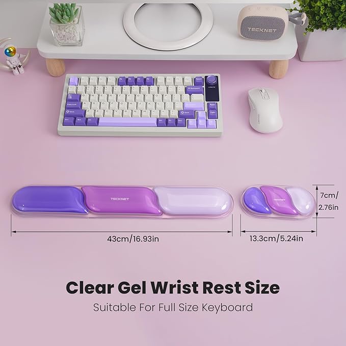 TECKNET Clear Gel Wrist Rest for Computer Keyboard, Ergonomic Gel Keyboard Wrist Rest Set for Typing Pain Relief, Comfortable Silicone Wrist Support Pad for Office/Computer/Laptop/Gaming, Purple