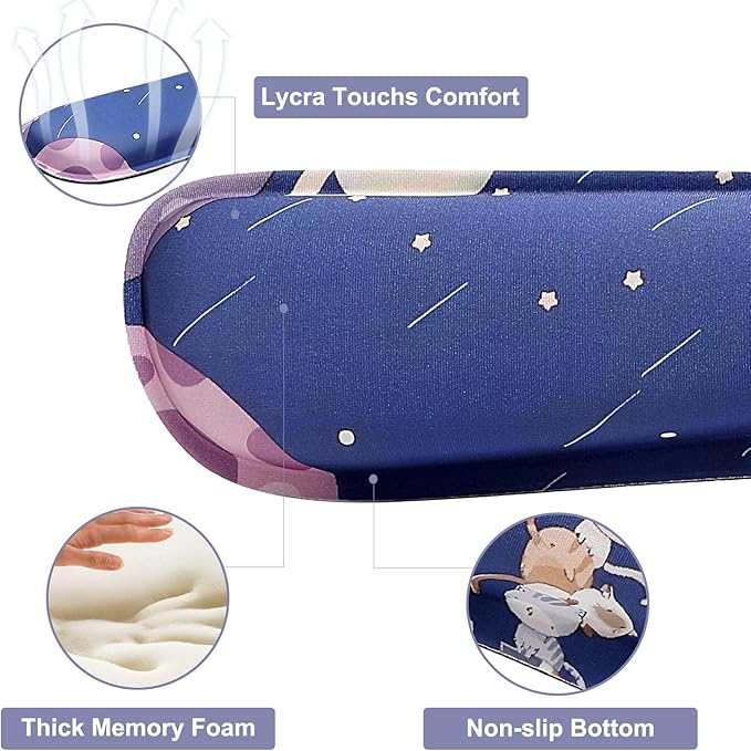 MEGREZ 4-in-1 Ergonomic Memory Foam Wrist Rest Set, Desk Pad, Mouse Pad with Wrist Rest, Keyboard Pad, Suitable for Office Workers, Programmers & Gamers–Relieve Typing & Gaming Fatigue, Cat Planet