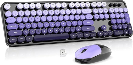 Wireless Keyboard and Mouse Combo, MOWUX Colorful Computer Full Size 2.4G Plug and Play Wireless Typewriter Keyboard and Mouse Set for Computer, Desktop, PC (Black& Purple Gradient)