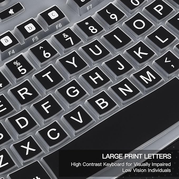CaseBuy Keyboard Cover with Large Letters Compatible with Logitech K350 MK550 MK570 Wireless Wave Ergonomic Keyboard Protector with Oversized Print Letters -Black