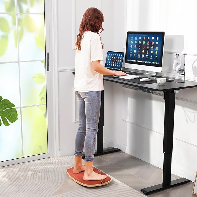 farexon Electric Standing Desk Adjustable Height, 55 x 24 Inch Stand up Desk with Large Mouse Pad, Rolling Wheels & Foot Pad,27''-46'' Lifting Range Home Office Computer Desk(Black)