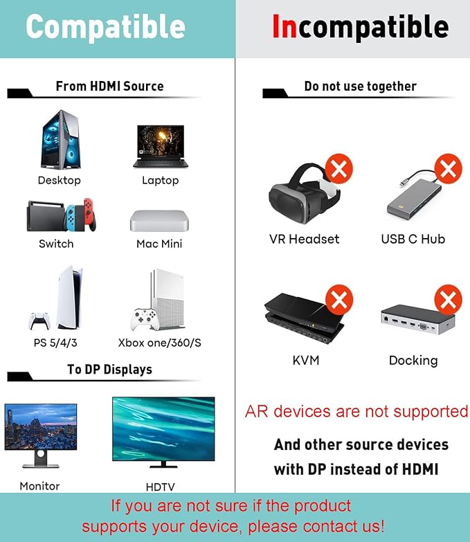 HDMI to DisplayPort Adapter [1 Pack], 4k@60Hz HDMI to DP Converter, Aluminium Male to Female Adapter Compatible with PC, Graphics Card, Laptop and More