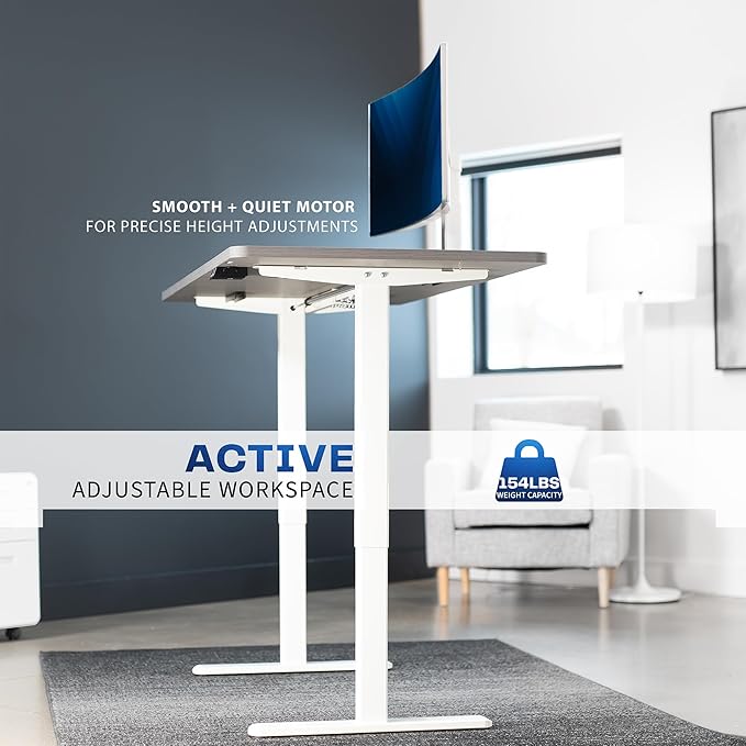 VIVO Electric 60 x 30 inch Stand Up Desk, Height Adjustable, Dark Gray Top White Frame, Home and Office Furniture Sets, DESK-KIT-0W6G