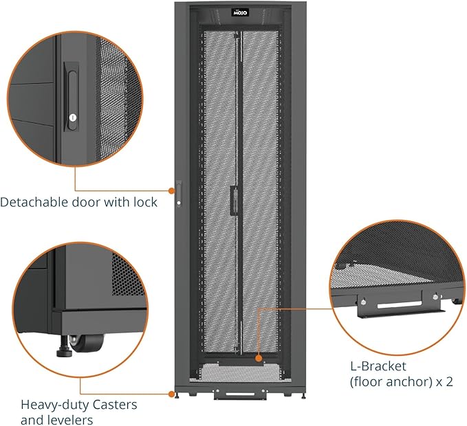 Tecmojo 48U Server Rack Cabinet - PRE-Assembled 30inch Width 43inch Depth IT Network Equipment Cabinet Rack Enclosure with Casters - 3000lbs Weight Capacity,Black