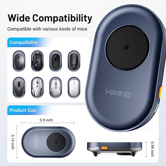 HONKID Undetectable Mouse Jiggler - Auto Mover with On/Off Switch & USB Port, No Software Needed, Prevent Sleep/Lock for Home Office & PC/Mac/Desktop (Blue Black), Perfect for Gifts/Remote Work