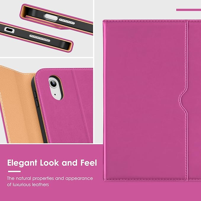 VIKESI Keyboard Case for iPad (A16,2025) 11th Generation/iPad 10th Generation Case (10.9" 2022),Premium Leather Smart Cover,Built-in Breathing Light,Function Row,Pencil Holder,Card Slots - Rose Red