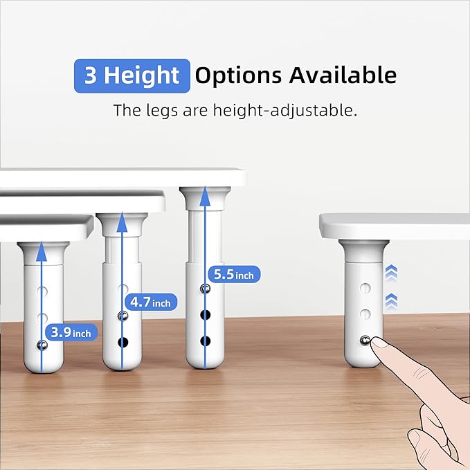 Dual Monitor Stand For Desk,Adjustable Height Long Wood Computer Riser For Computer,Laptop,Printer,TV,White