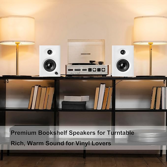Computer Speakers for Desktop PC, 60W Bluetooth Surround Sound Speakers with Bass, Compact Powered Bookshelf Speakers for Office, Monitors, Laptop, Gaming, TV, Gifts (White, Pair)
