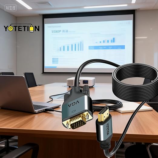 HDMI to VGA 60Ft Cable with IC, Gold-Plated HDMI to VGA Compatible for Computer, Desktop, Laptop, PC, Monitor, Projector,HDTV, Raspberry Pi, Roku, Xbox and More, Green-Gray Aluminum Shell