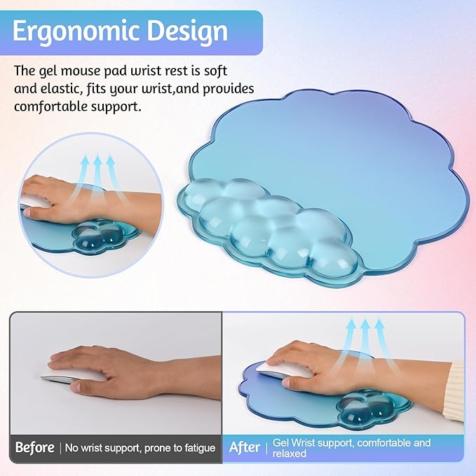 Keyboard Wrist Rest with Gel Cloud Mouse Pad - Ergonomic Cloud Mouse Pad with Non-Slip Base, Cute Desk Accessories for Office/Home/Desktop/Latop