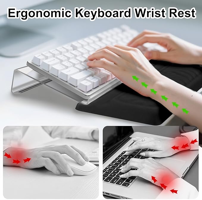 MOSISO Wrist Rest for Keyboard and Computer Keyboard Stand Set, Ergonomic Wrist Rest Pad, Woven Stripes Non-Slip Arm Rest Cushion, Easy Typing Working Acrylic Clear Holder for Office Home, Black