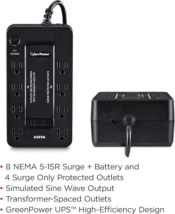 CyberPower ST425 Standby UPS Battery Backup and Surge Protector, 425VA/260W, 8 Outlets, Compact, UL Certified
