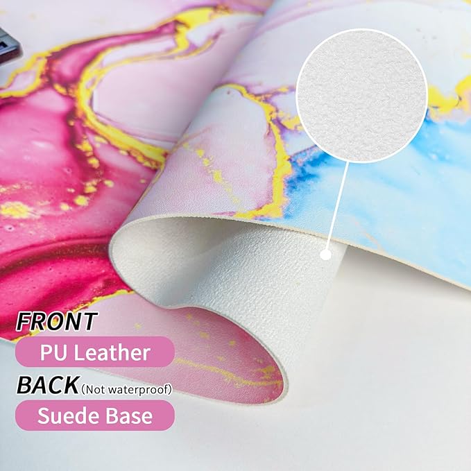 Bloss Desk Mat, Waterproof Leather Large Mouse Pad, Desk Matt for Desktop, Computer Mat for Office Work/Home/Decor/Protector(Pink Marble, 31.5 x 15.7 Inches)