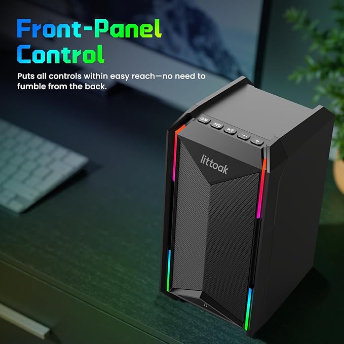 Computer Speakers for Music and Gaming, DC Adapter Powered Speakers for Desktop PC or Laptop, Bluetooth 5.3 Desktop Speaker, 10 RGB Modes, 3.5mm Aux in, Headphone Port, Type-c Port, 30W, 3 EQ