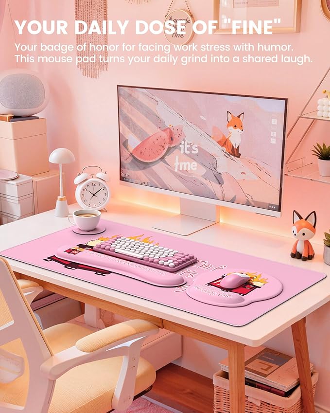 HAOCOO Funny Mouse Pad with Wrist Rest, Ergonomic Mouse Pad with Wrist Support, 4-in-1 Cute Desk Mat Set, Keyboard Wrist Rest, Office Desk Accessories