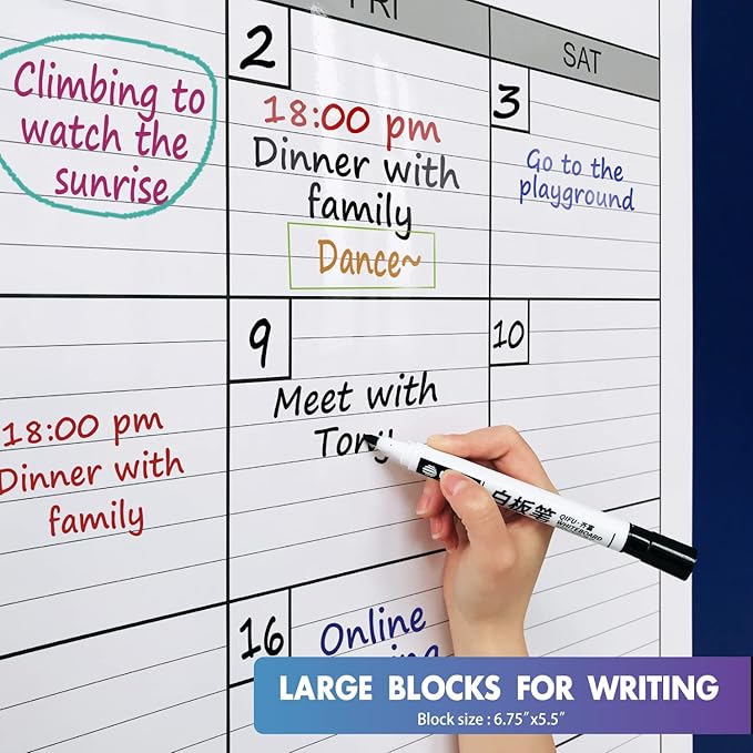 Magnetic-Receptive Dry Erase Monthly Extra Large White Board Calendar for Wall 38x50, Big Whiteboard Calendar with Iron Sheet Backing-Works with Magnetic Markers Eraser, Giant Blank Poster with Square