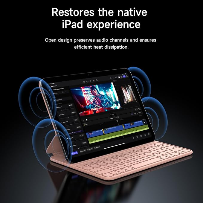 HOU Slim Bluetooth Keyboard Case for 2025 11th-Gen iPad (A16) & 2022 10th-Gen iPad, Smart Folio, Magnetic Stand with 2 Ergonomic Tilt Angles, Recyclable Synthetic Leather, Long-Life Battery, Pink