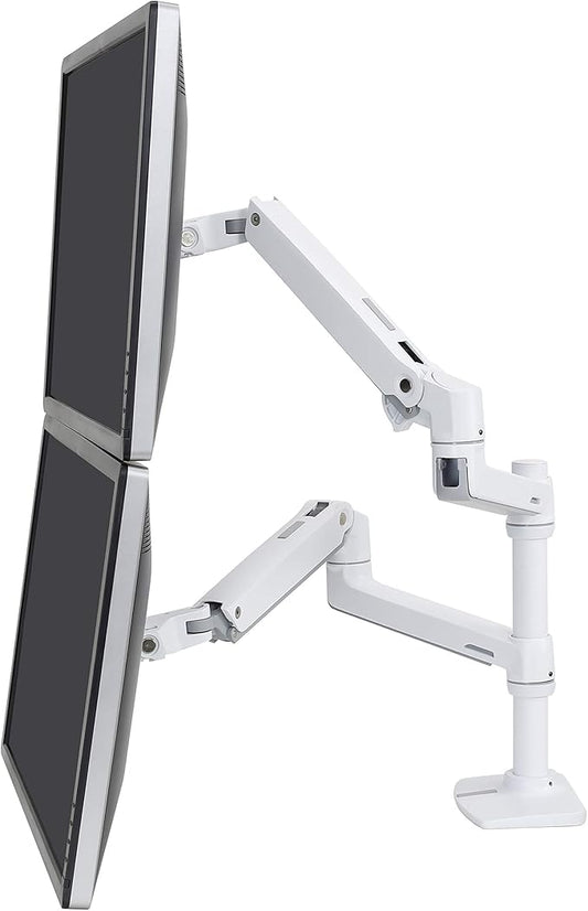 Ergotron – LX Vertical Stacking Dual Monitor Arm, VESA Desk Mount – for 2 Monitors Up to 24 Inches, 7 to 20 lbs Each – White