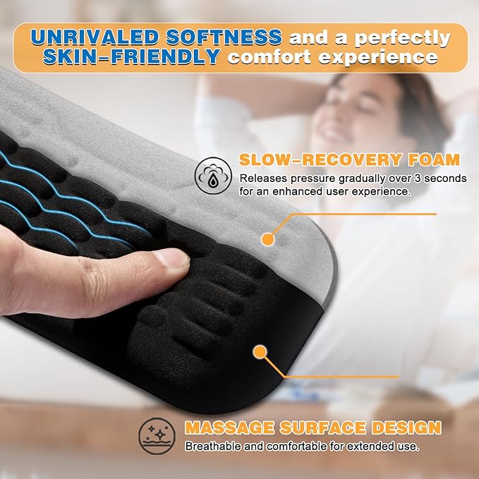 UnivoColors Memory Foam Keyboard Wrist Rest,Latest 3.0 Wave Curve Design,High-Resilience Memory Foam,Non-Slip Base Fits,Full-Sized Keyboards,Ideal for Work and Gaming(Flesh Pink)