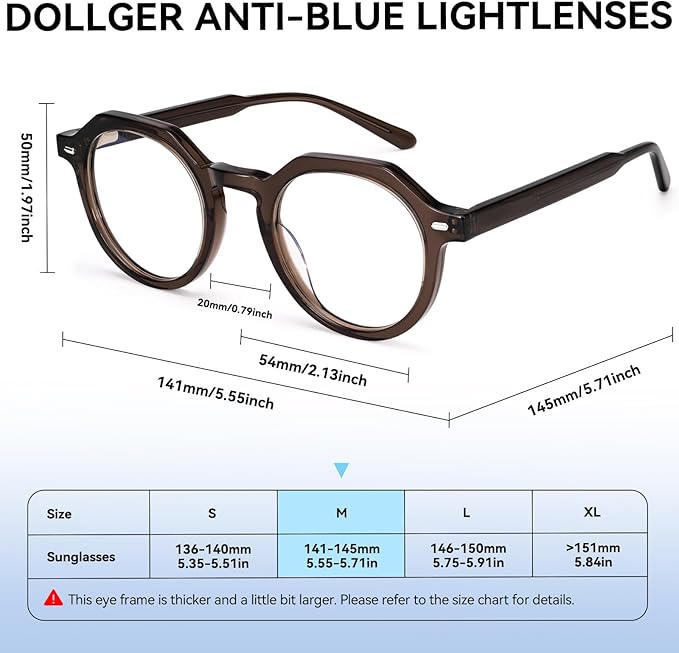 Dollger Blue Light Blocking Glasses For Woman Men Thick Frame Round Non-Prescription Glasses, For Computer Work Gaming,