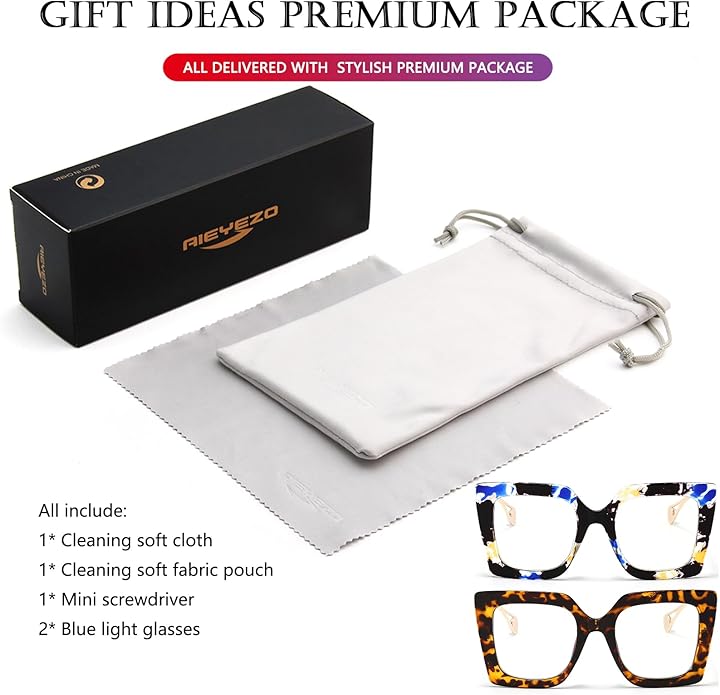 AIEYEZO Oversized Blue Light Glasses for Women, Anti Fatigue Prevent Headache Computer Eyeglasses