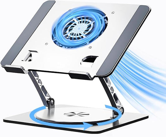 Laptop Stand with Cooling Fan，360° Rotating Base，Ergonomic Adjustable Laptop Riser for 10-17'' Gaming/Binge-Watching/Office Use