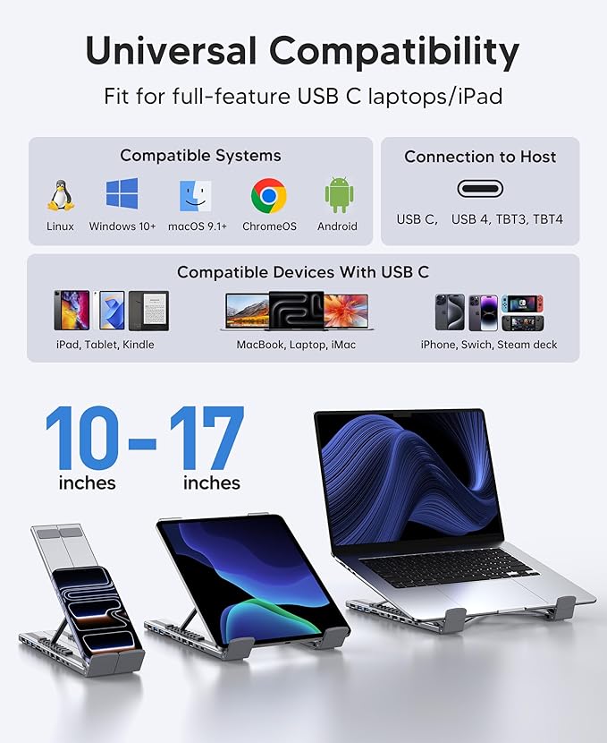 Laptop Docking Station Stand, Dock Tablet Stand, 11 in 1 USB C Hub with 4K@60Hz HDMI,2 USB3.0,2 USB2.0,PD 100W,USB C 3.0+SD/TF+Audio Universal Dock Station for MacBook Pro/Air/Dell/HP/Surface/Lenovo