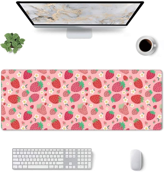 Strawberry Mouse Pad XL Large Mousepad Non Slip Rubber Base Desk Mat for Laptop Computer Gaming 31.5" X 12"