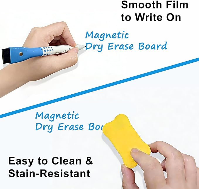 Magnetic Whiteboard for Fridge, 24" x 16" Dry Erase Board Set with Markers & Eraser, Strong Magnet & Stain-Resistant Surface, Fridge Calendar for Notes, Grocery List, Meal Planning & Family Schedule