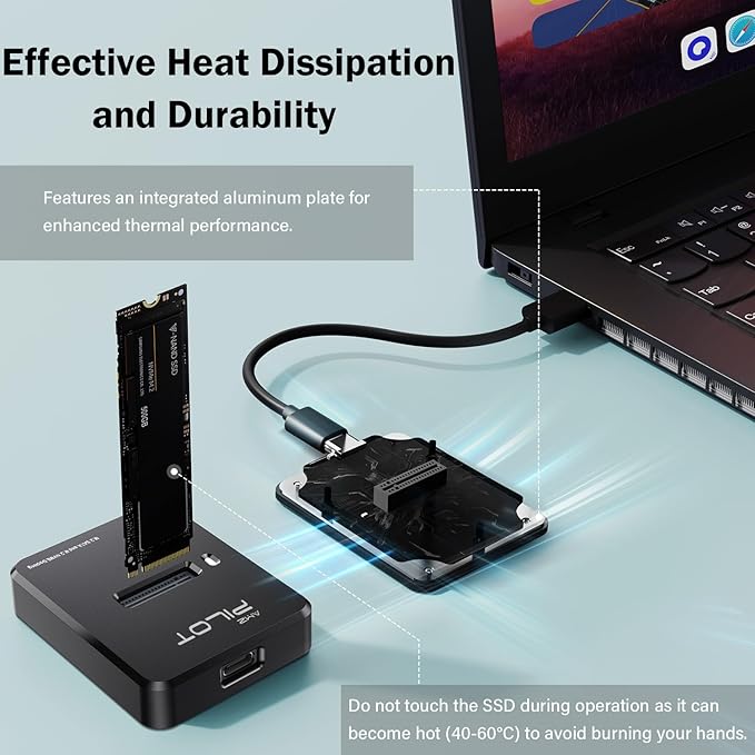 Tool-Free M.2 NVMe & SATA to USB C Docking Station, 10Gbps SSD Reader Adapter for Data Rescue & External Storage, Supports M/B+M Key NVMe PCIe & SATA NGFF 2230-22110, for Laptop, PC